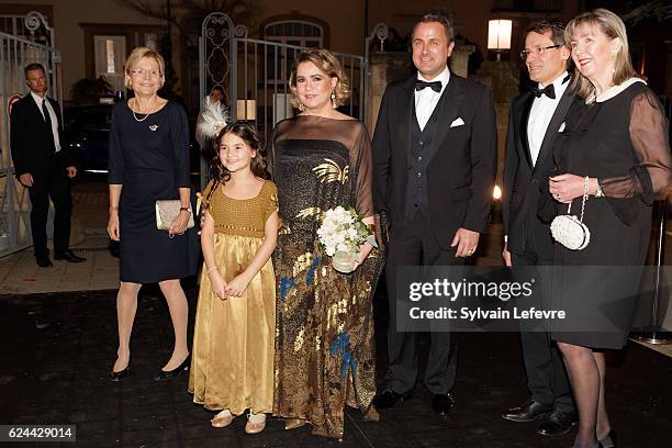 Grand Duchess Maria Teresa of Luxembourg and Luxembourg Prime Minister Xavier Bettel arrive for the 20th Luxembourg Red Cross Ball Gala on November...