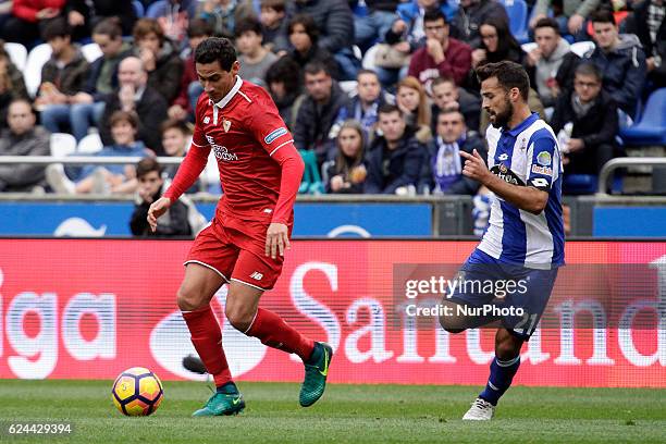 Paulo Henrique Ganso of Sevilla FC drives the ball during the La Liga Santander match between Real Club Deportivo de La Coruña vs Sevilla FC at...