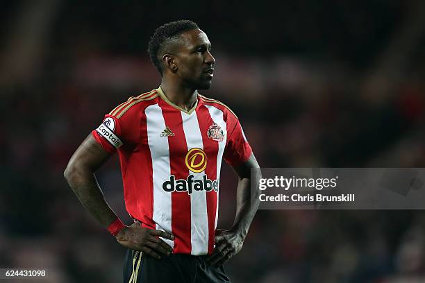 Jermaine Defoe of Sunderland looks on during the Barclays Premier League match between Sunderland and Hull City at the Stadium of Light on November...