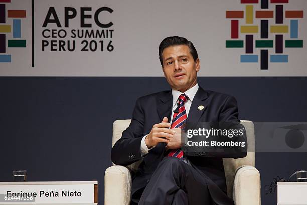 Enrique Pena Nieto, Mexico's president, speaks during a panel discussion at the Asia-Pacific Economic Cooperation 2016 CEO Summit in Lima, Peru, on...