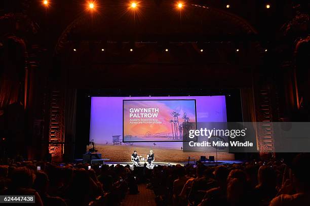 Actress and Founder of goop, Gwyneth Paltrow and Brian Chesky, co-founder & Chief Executive Officer, Airbnb speaks onstage at Cultivating the Art of...