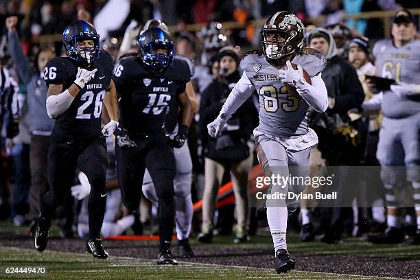 Michael Henry of the Western Michigan Broncos runs with the ball in the third quarter against the Buffalo Bulls at Waldo Stadium on November 19, 2016...