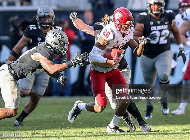 Washington State C.J. Dimry finds an opening during an NCAA football game between the Washington State Cougars and the Colorado Buffaloes played on...