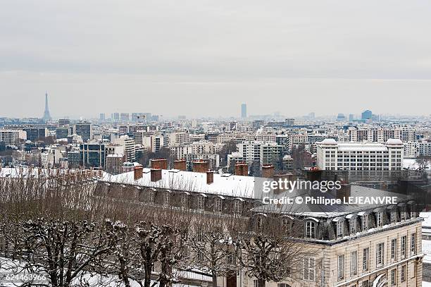 paris under the snow from the parc de saint-cloud - paris hiver photos et images de collection