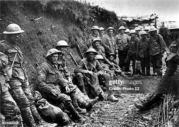 Royal Irish Rifles in a communication trench on the first day of the Battle of the Somme, l July 1916.