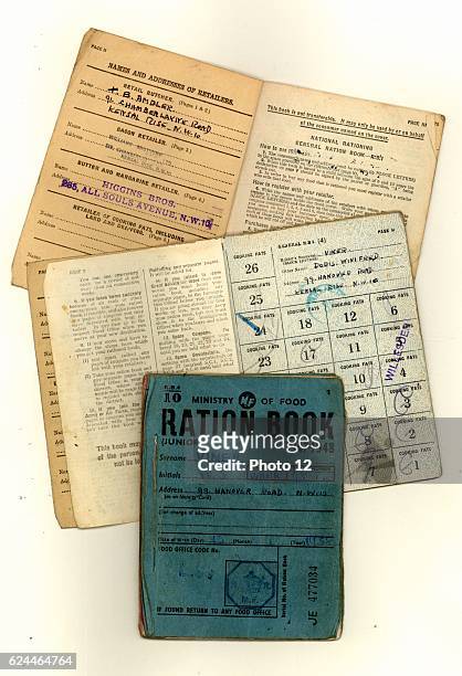 British ration books from 1941 and 1948. Rationing lasted for 14 years from 1940 until 1954, far longer than World War II itself.