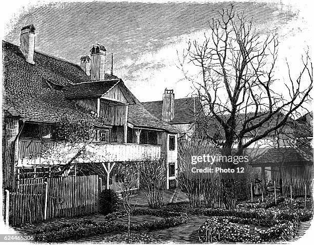 Jean Louis Rodolphe Agassiz, Swiss-born American naturalist and glaciologist. His birthplace at Motier, Switzerland, 1885. From Elizabeth Cary...