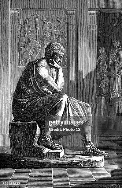 Aristotle Ancient Greek philosopher and scientist. Engraving after an antique statue.