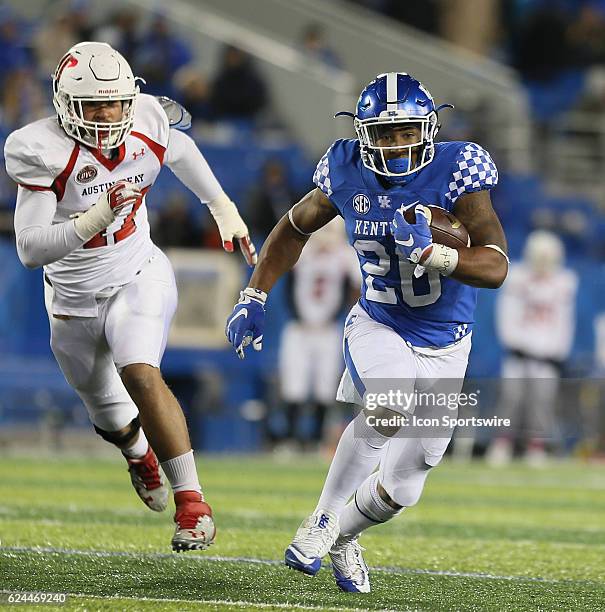 Kentucky Wildcats Running Back Benny Snell Jr. During the Austin Peay Governors and Kentucky Wildcats NCAA football game on November 19 at...