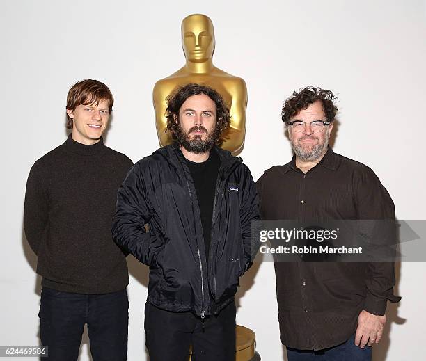 Actors Lucas Hedges, Casey Affleck and director Kenneth Lonergan attends The Academy of Motion Picture Arts and Sciences Hosts an Official Academy...