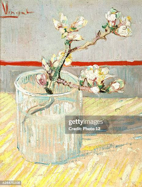 Vincent Van Gogh, Dutch school. Sprig of Flowering Almond in a Glass, March 1888. Oil on canvas . Amsterdam, Van Gogh Museum.