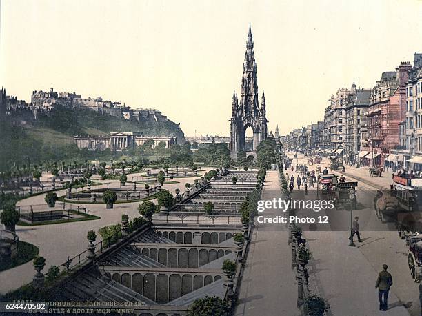 Princess Street , the castle, and Scott Monument, Edinburgh, Scotland. 1890