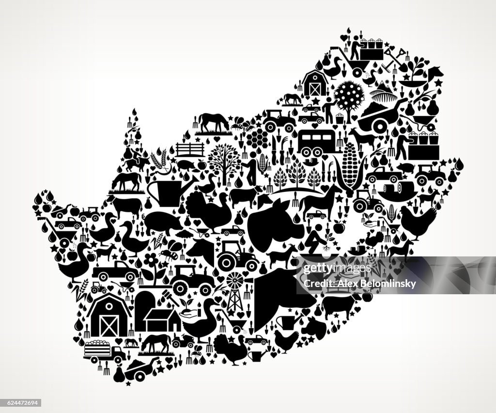 South Africa Farming and Agriculture Black Icon Pattern