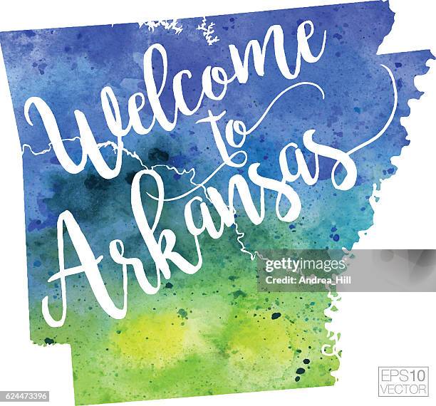 stockillustraties, clipart, cartoons en iconen met welcome to arkansas vector watercolor map - welkom bord