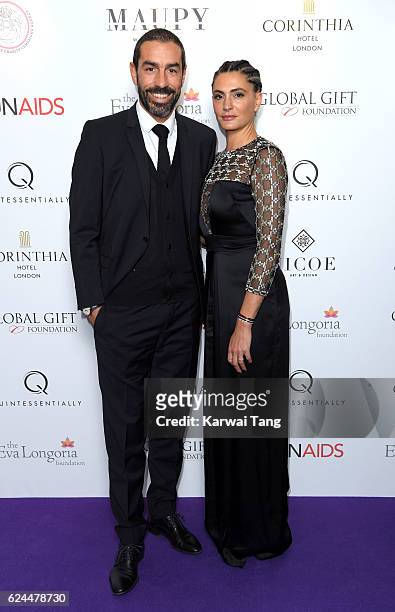 Robert Pires and Jessica Lemarie attend the Global Gift Gala in partnership with Quintessentially on November 19, 2016 at the Corithinia Hotel in...