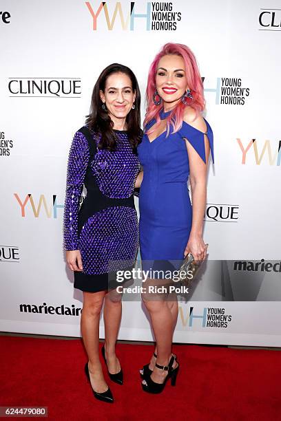 Global president and general manager of the Estee Lauder companies Jane Lauder and make-up artist Kandee Johnson attend Marie Claire Young Women's...