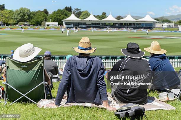 Spectators look on during day four of the First Test between New Zealand and Pakistan at Hagley Oval on November 20, 2016 in Christchurch, New...