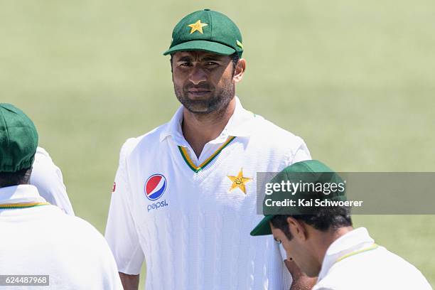 Mohammad Amir of Pakistan looks on during day four of the First Test between New Zealand and Pakistan at Hagley Oval on November 20, 2016 in...