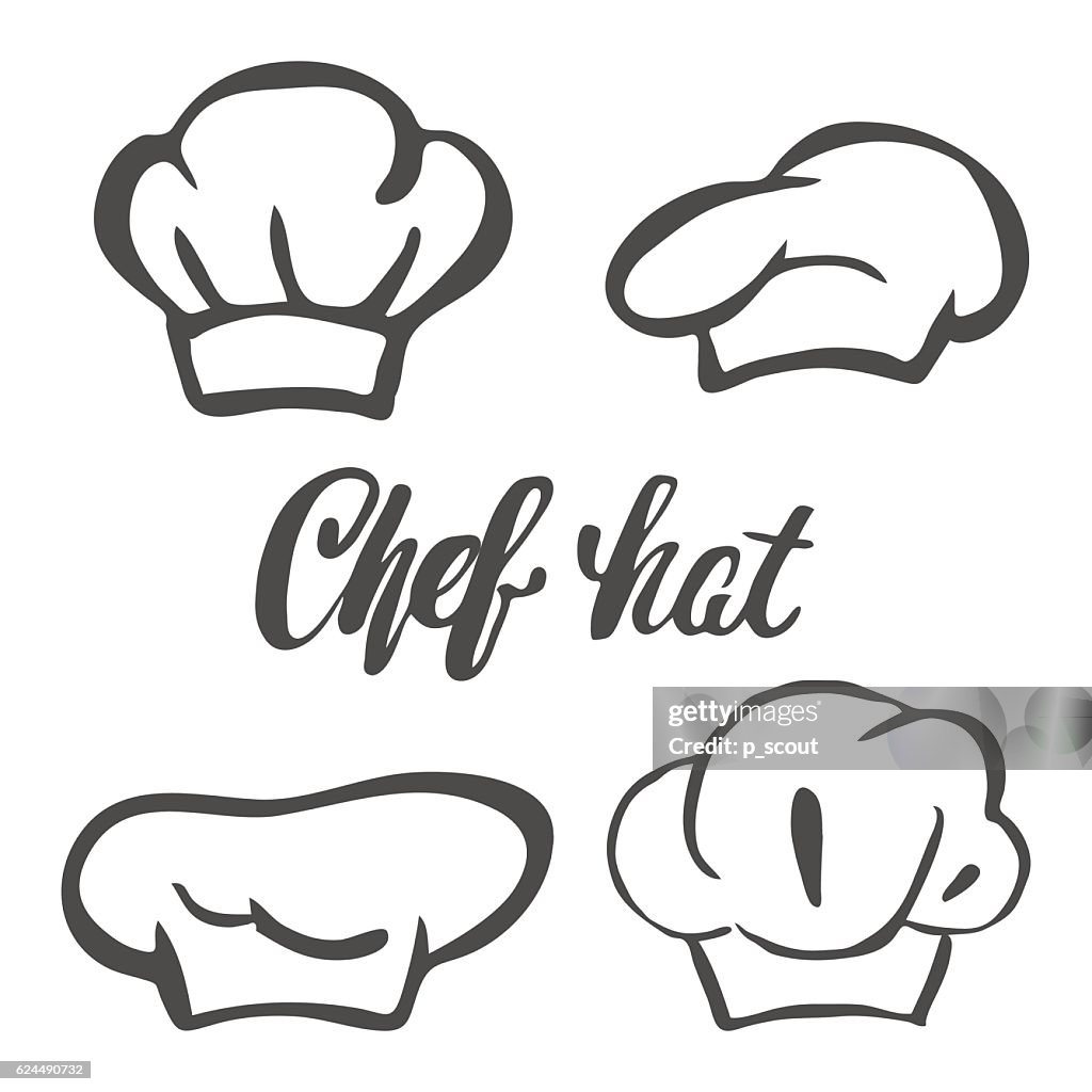Chef Sombrero Silueta Conjunto Aislado Chef De Sombrero Negro Ilustración  de stock - Getty Images