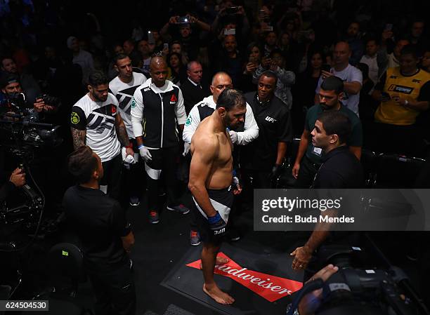 Antonio Rogerio Nogueira of Brazil prepares to enter the octagon prior to his light heavyweight bout against Ryan Bader of the United States at the...