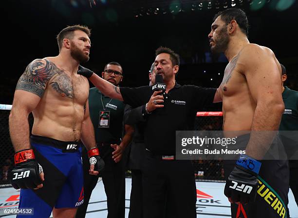 Ryan Bader of the United States and Antonio Rogerio Nogueira of Brazil face each other prior to their light heavyweight bout at the UFC Fight Night...