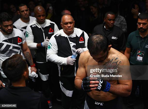 Antonio Rogerio Nogueira of Brazil prepares to enter the octagon prior to his light heavyweight bout against Ryan Bader of the United States at the...