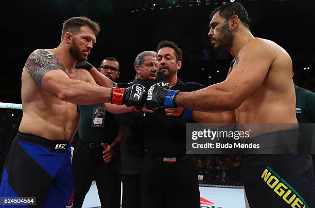 Ryan Bader of the United States and Antonio Rogerio Nogueira of Brazil salute each other prior to their light heavyweight bout at the UFC Fight Night...