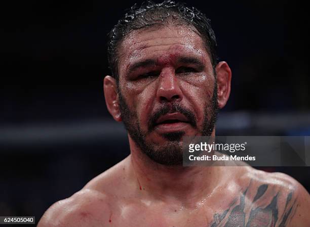Antonio Rogerio Nogueira of Brazil looks on during his light heavyweight bout against Ryan Bader of the United States at the UFC Fight Night Bader v...
