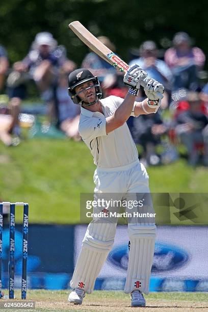 Kane Williamson of New Zealand bats during day four of the First Test between New Zealand and Pakistan at Hagley Oval on November 20, 2016 in...