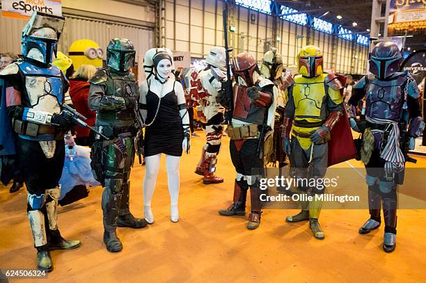 Cosplay team dressed as various Bobba Fetts from Star Wars during day 1 of the November Birmingham MCM Comic Con at the National Exhibition Centre in...