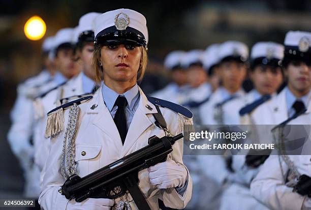 File picture taken on July 22 shows Female members of the Algerian police forces parading during a ceremony marking the fiftieth anniversary of the...