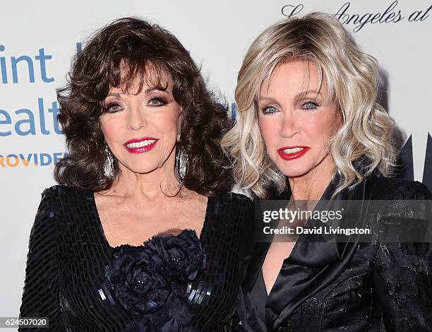 Actresses Joan Collins and Donna Mills attend the Talk of the Town Gala 2016 at The Beverly Hilton Hotel on November 19, 2016 in Beverly Hills,...