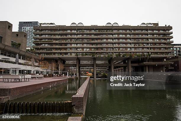 General view of the Barbican Centre on November 18, 2016 in London, England. Brutalism is a style of architecture, which was popular between the...