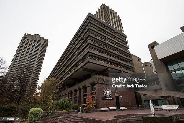 General view of the Barbican Centre on November 18, 2016 in London, England. Brutalism is a style of architecture, which was popular between the...
