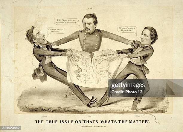 The True Issue or 'That's What's the Matter' 1864. In a rare pro-Democrat cartoon presidential aspirant George Brinton McClellan is portrayed as the...