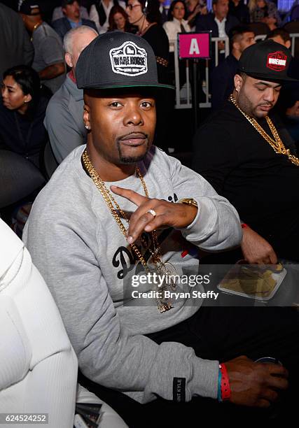 Rapper Memphis Bleek sits in the audience during Kovalev vs. Ward and DUSSE Lounge at T-Mobile Arena on November 19, 2016 in Las Vegas, Nevada.