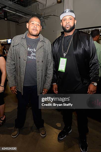 Actor Omar Miller and professional baseball player CC Sabathia attend the DUSSE Lounge at Kovalev vs. Ward at T-Mobile Arena on November 19, 2016 in...