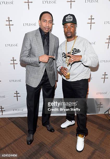 Personality Stephen A. Smith and rapper Memphis Bleek attend the DUSSE Lounge at Kovalev vs. Ward at T-Mobile Arena on November 19, 2016 in Las...