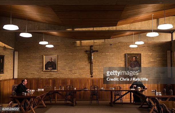 Benedictine monks eat breakfast in the monastic refrectory during a day of reflections on the Jubilee Year of Mercy and before the sealing of the...