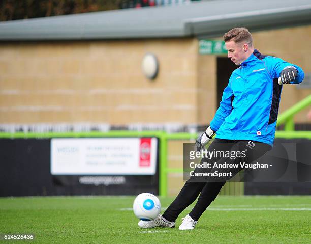 Lincoln City's Paul Farman during the pre-match warm-up before the Vanarama National League match between Forest Green Rovers and Lincoln City at on...