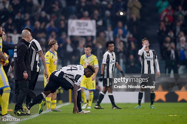 Moise Kean of Juventus FC makes his first appearance in Serie A during the Serie A football match between Juventus FC and Pescara Calcio.