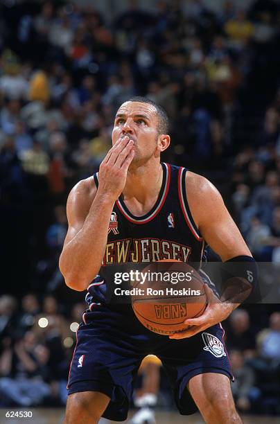 Jason Kidd of the New Jersey Nets performs his ritual before every freethrow attempt during the game against the Indiana Pacers at Conseco FieldHouse...