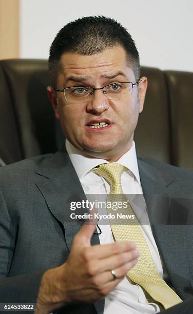 Japan - U.N. General Assembly President Vuk Jeremic speaks during an interview in Tokyo on Aug. 5, 2013.