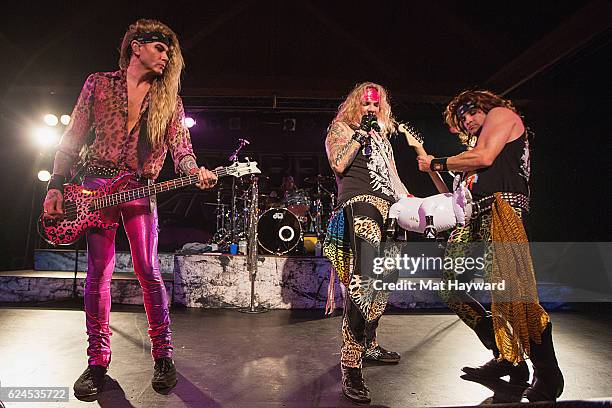 Lexxi Foxx, Stix Zadinia, Satchel and Michael Starr of Steel Panther performs on stage at Showbox SoDo on November 19, 2016 in Seattle, Washington.