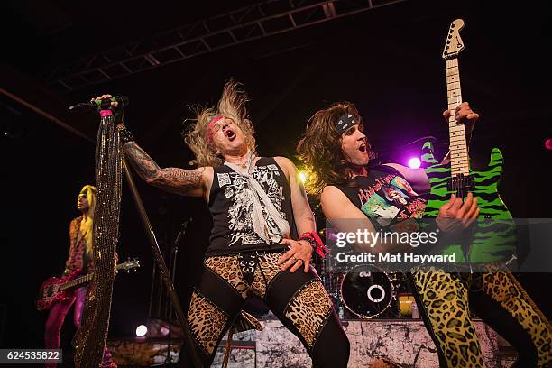 Michael Starr and Satchel of Steel Panther perform on stage at Showbox SoDo on November 19, 2016 in Seattle, Washington.