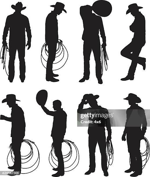 cowboy in various action - cowboy hat stock illustrations