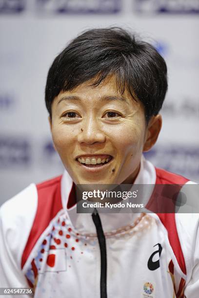 Russia - Photo shows Athens Olympic marathon champion Mizuki Noguchi of Japan at a press conference in Moscow on Aug. 8 two days before the opening...