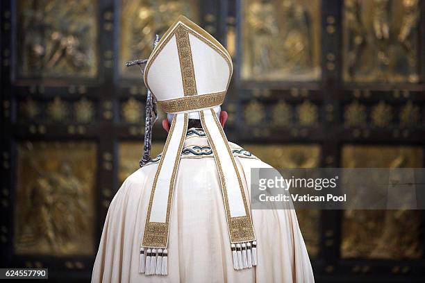 Pope Francis closes the Holy Door in St Peter's Basilica on November 20, 2016 in Vatican City, Vatican. The closing of the St Peter's Holy Door marks...