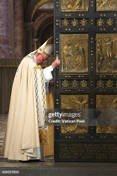 Pope Francis closes the Holy Door in St Peter's Basilica on November 20, 2016 in Vatican City, Vatican. The closing of the St Peter's Holy Door marks...