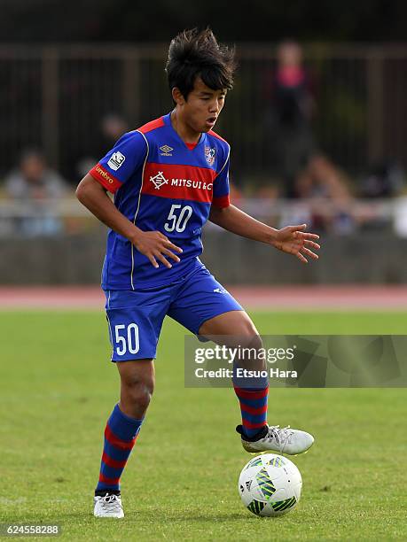 Takefusa Kubo of FC Tokyo U-23 in action during the J.League third division match between FC Tokyo U-23 and Cerezo Osaka U-23 at Yumenoshima Stadium...